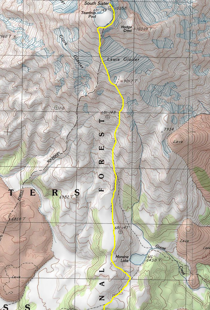 South Sister topo map