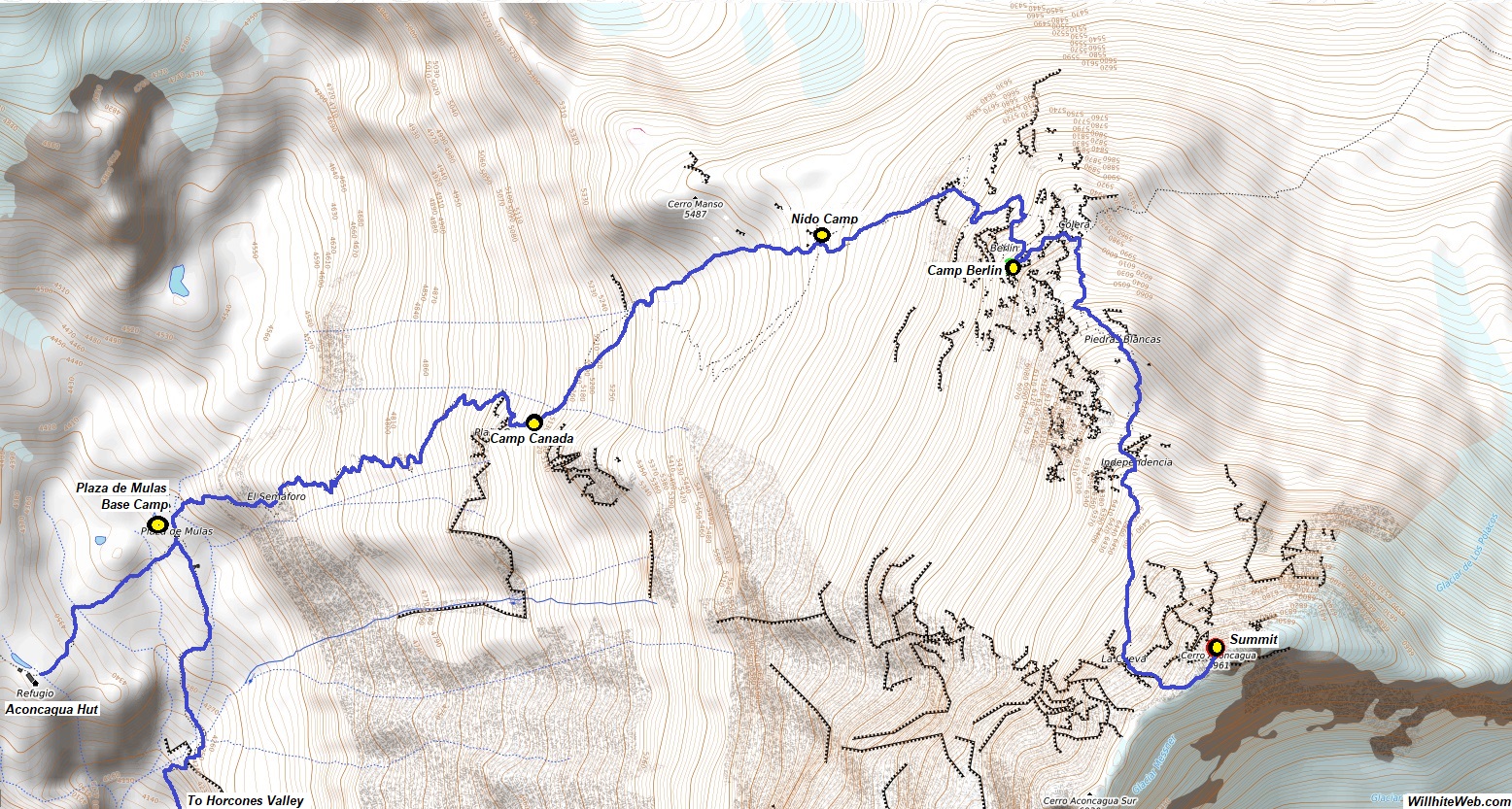 Aconcagua climbing map