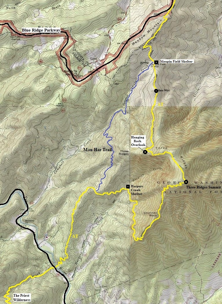 Three Ridges map